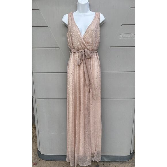 Baltic Born Sparkle Pale Pink Glitter Sleeveless Side Slit Maxi Dress Wedding M - Picture 1 of 12